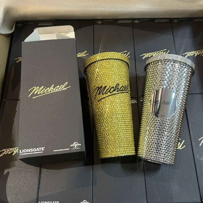 Michael Jackson New Gold Full Diamond Cup Silver Electroplated Cup Microphone Keychain Movie Peripheral Limited Collection Gifts