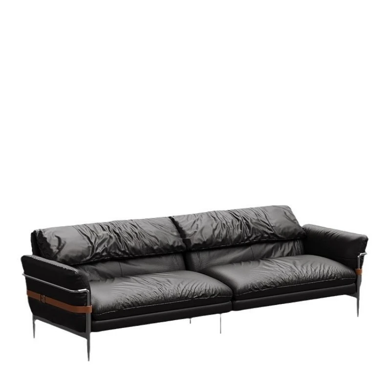 

Furniture sofa black leather so fa size apartment living room retr o straight row three-pers on so fa leather