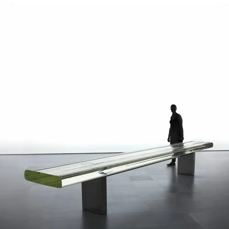 Modern Light Luxury Transparent Crystal Bench Modern Fashion Stainless Steel Glass Decorative Stool Villa
