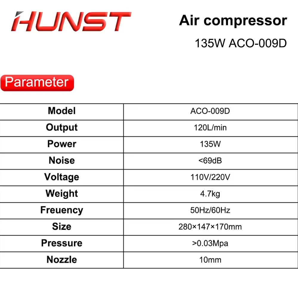 Hunst 135W Air Compressor Electrical Magnetic Air Pump 110V/220V ACO-009D, for CO2 Laser Engraving Cutting Machine view 6