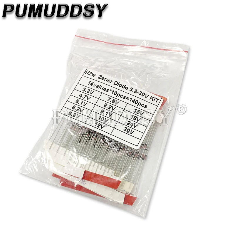 14values*10pcs=140pcs Assorted Assortment Set New electronic diy kit 1/2W 0.5W Zener Diode 3.3-30V