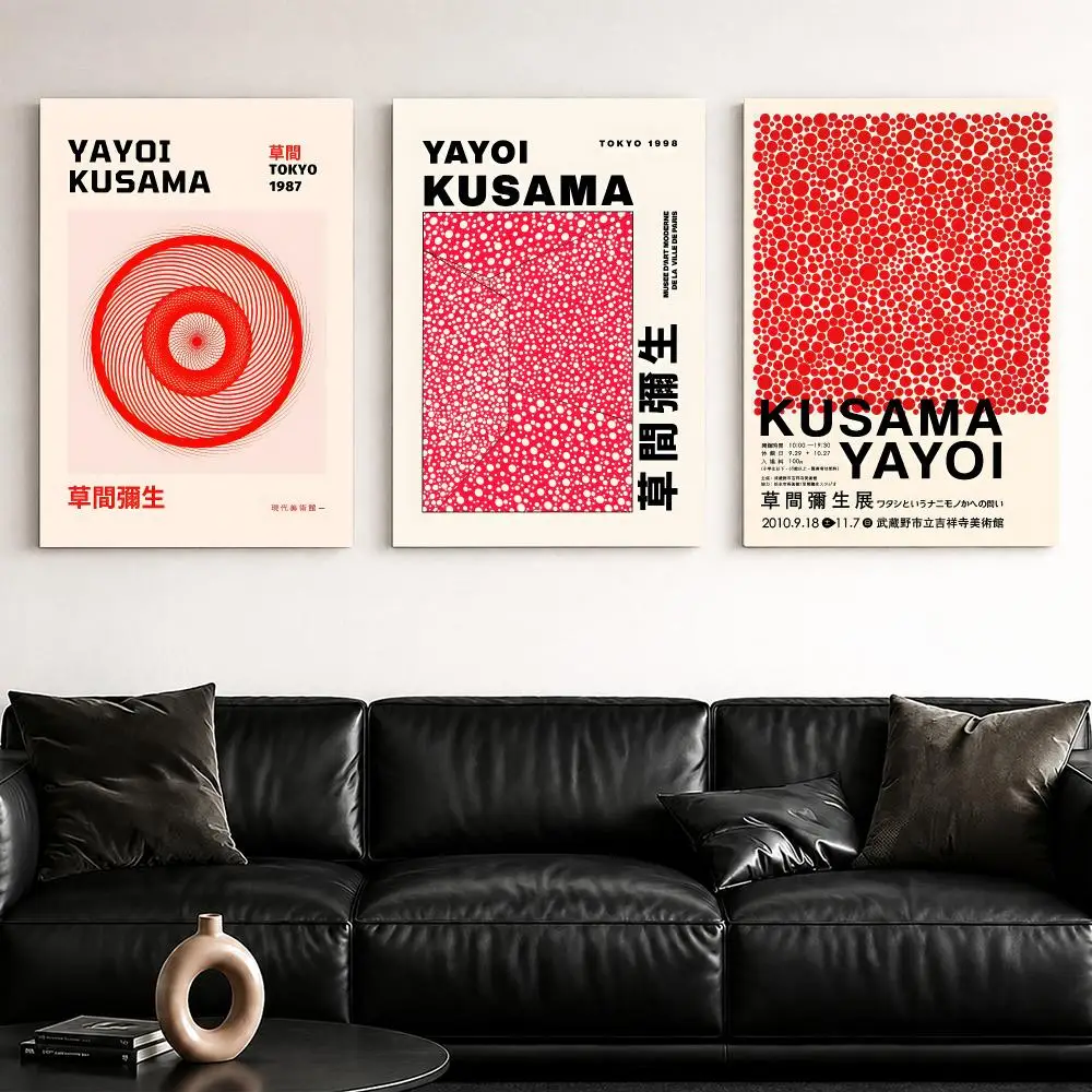 Y-Yayoi K-Kusama Red Dot Geometry Framed Wall Painting Framed Canvas Wall Art Poster Solid Wood Frame Home Decor