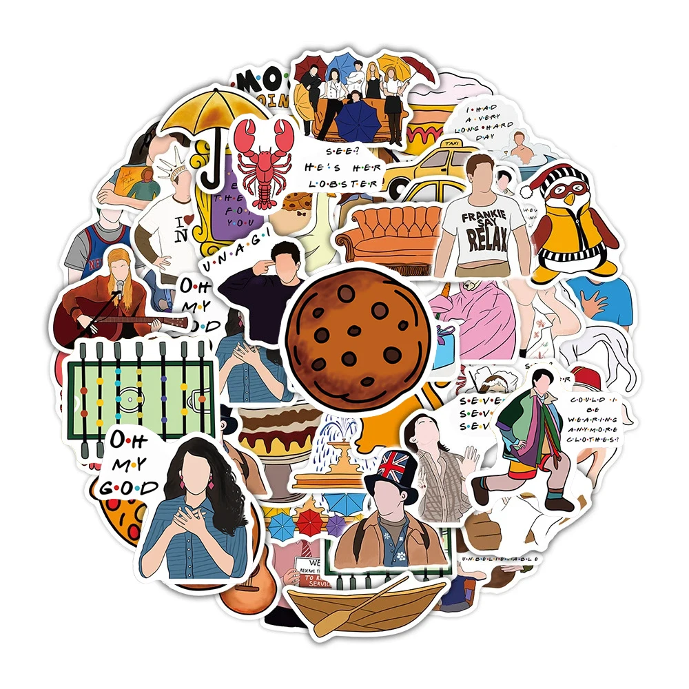 

10/30/50pcs Classic American TV Series Friends Stickers Funny Graffiti Decals Water Bottle Notebook Phone Cartoon Sticker Toys