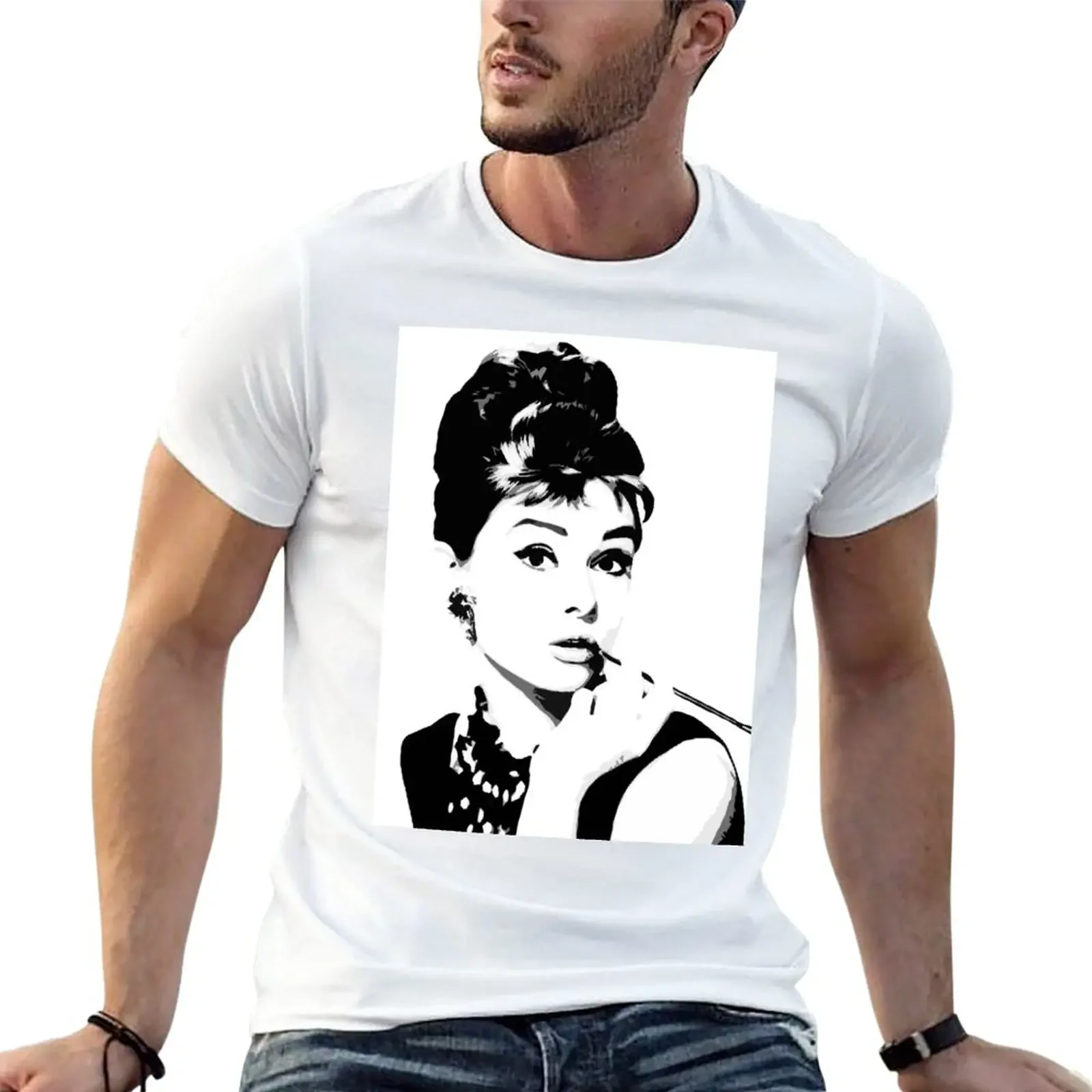 オードリーヘップバーンポートレートアートTシャツ、速乾性トップス、男の子用アニマルプリントシャツ、サマートップス、新パック