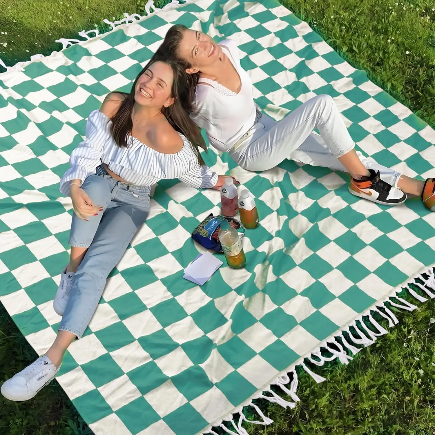 

Large Picnic Blanket Outdoor Mat for Travel, Camping, Beach & Park - Soft, Versatile, Premium Turkish Cotton Blend