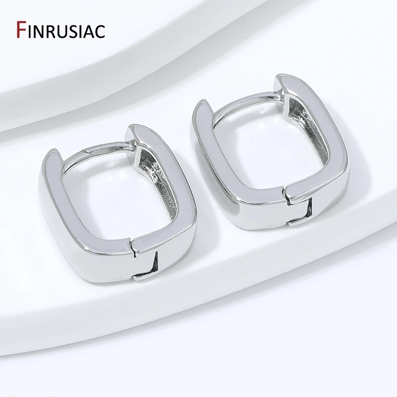 Trendy Rhodium Plated Brass U-Shape Huggies,Geometric Square Hoop Earrings,Chic Minimalist Ear Jewelry Gift for Women