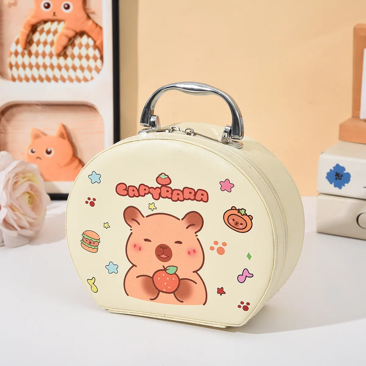 

1pcs for CapibaraSemi-circular portable capibara makeup bag cartoon makeup box cosmetics lightweight and portable companion