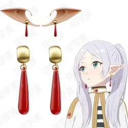 Anime Frieren At The Funeral Character Frieren Cosplay Red Resin Water Drop Pendant Earrings Stud Earring Clip Elf Ear Props