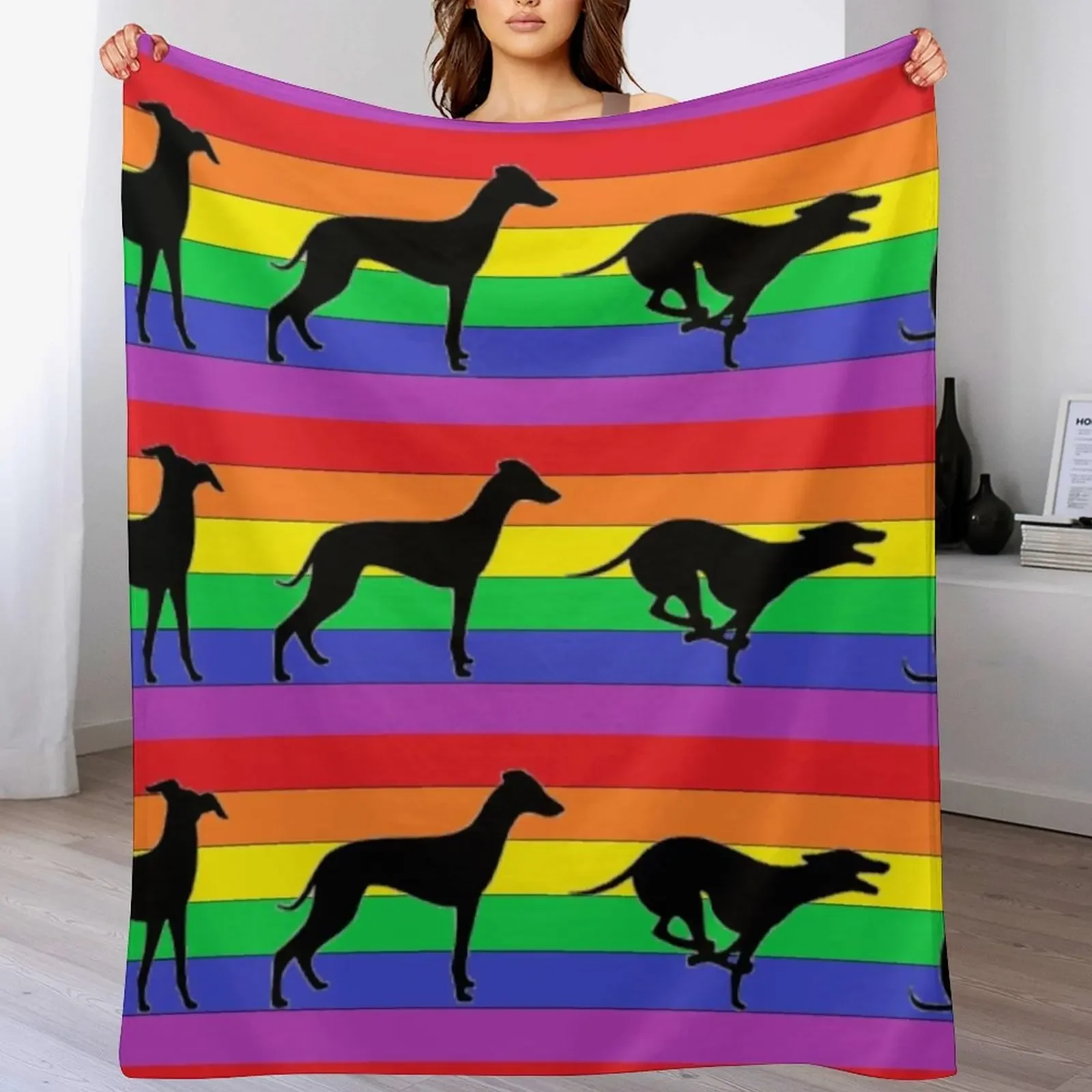 

Greyhound with a Rainbow Throw Blanket Warm Plush Fuzzy Blanket for Living Room