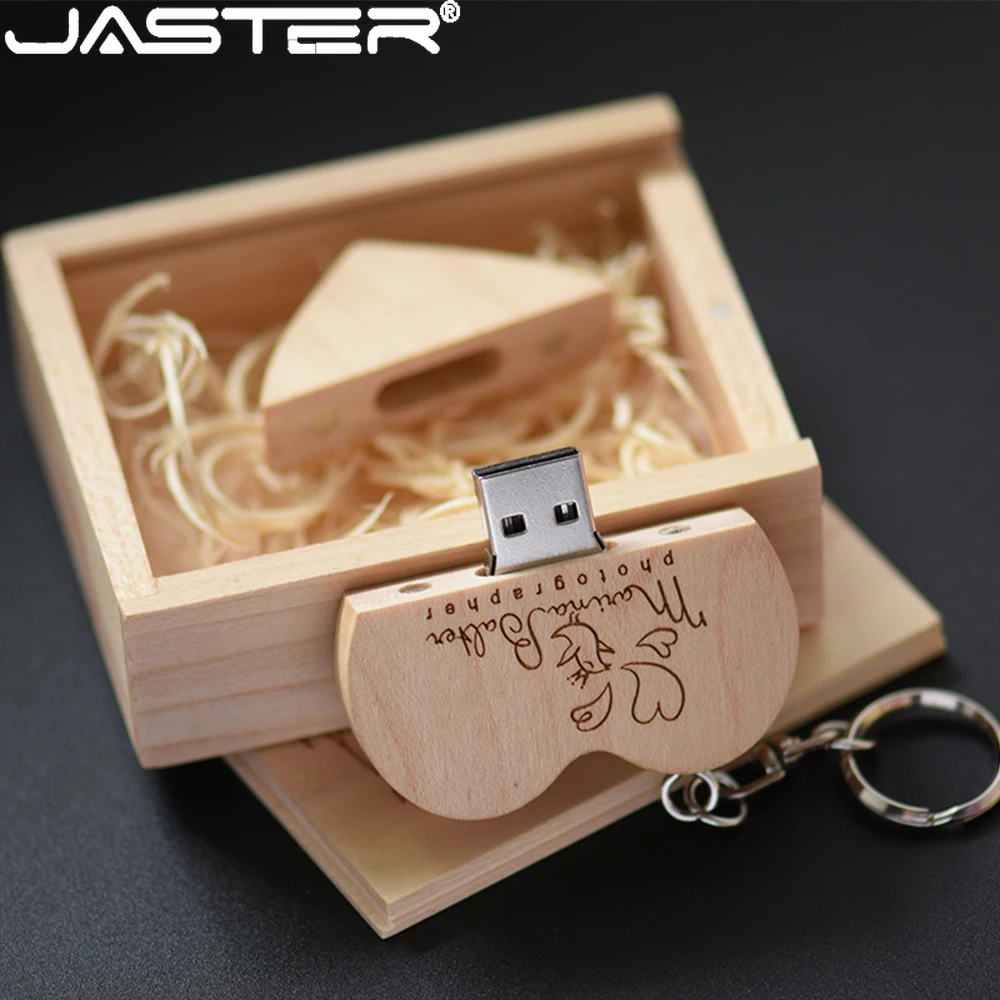 

Флэш-накопители JASTER ореховое Сердце USB 2,0 с бесплатным пользовательским логотипом 128 ГБ флэш-накопитель с брелоком 64 Гб Свадебная подарочная коробка USB-карта