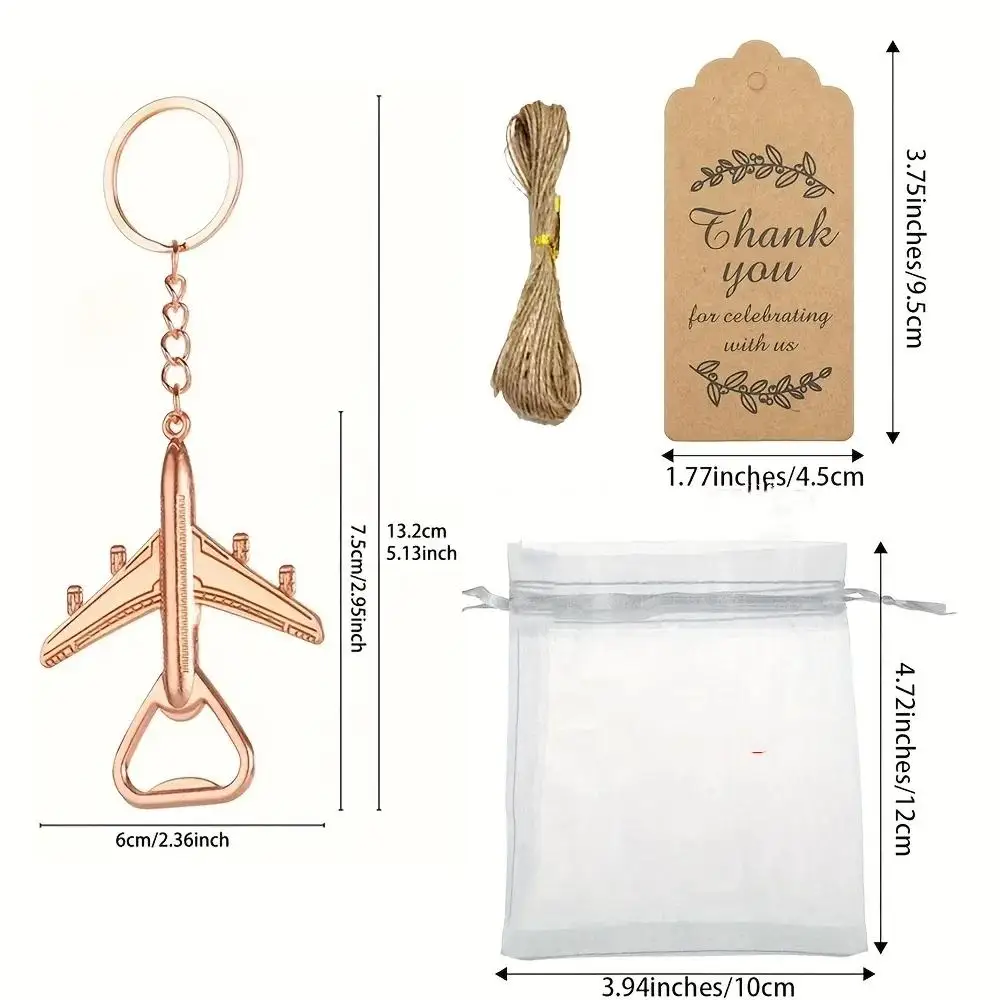 10/30/50/100Sets of Airplane Bottle Opener Keychain Keyring for Wedding Favors Bridal Shower Gifts for Guests Baptism Souvenirs