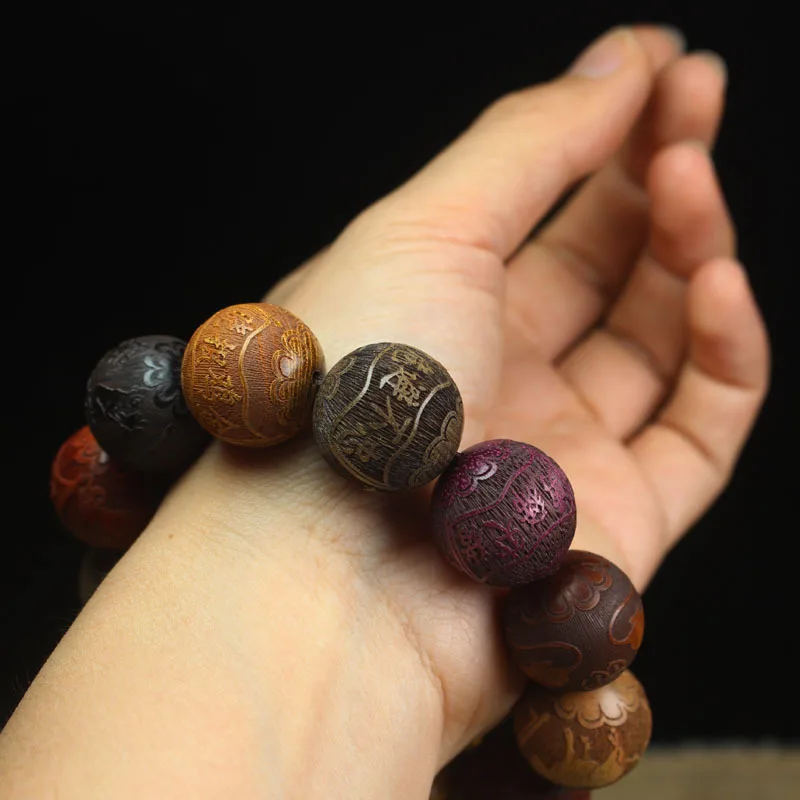 Wholesale Vietnam  Wooden Bracelets Tiger Pattern Buddha Round Beads Hand String Jewelry Men Christmas Gift