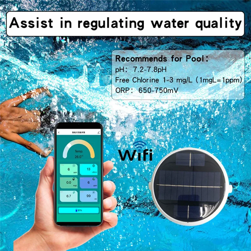 

A93E-Residual Chlorine Monitor Bluetooth Connection APP Water Quality Tester PH ORP Temperature Tester