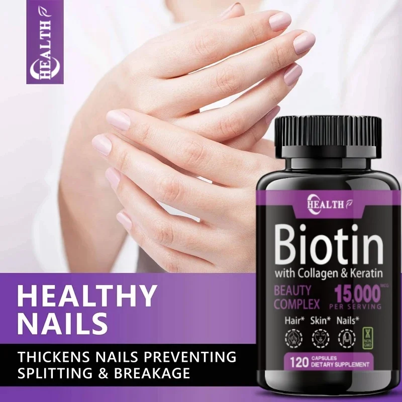 Biotin Collagen Keratin Supplement for Hair Skin Nail NonGMO 120 Capsules