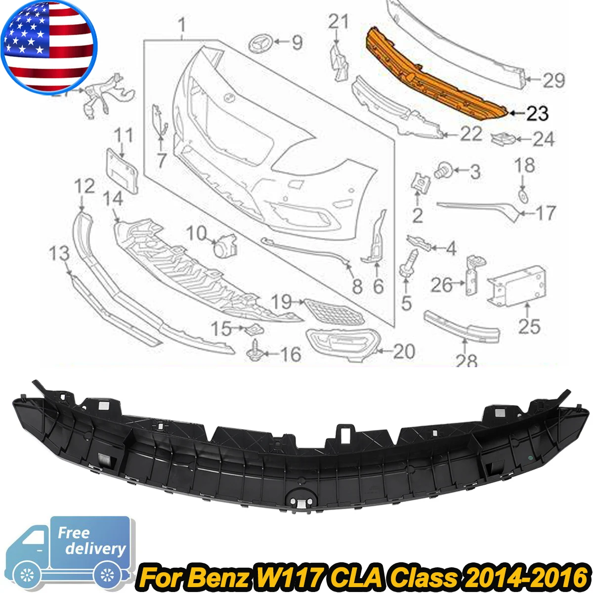 

Front Upper Bumper Absorber Support For Mercedes-Benz CLA Class W117 CLA250 1178850065