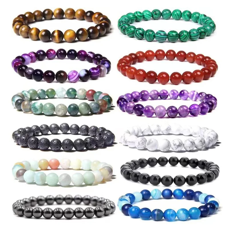 4/6/8mm Gemstones Beaded Bracelets for Men Women Stone Bead Healing Stretch Round Bead Crystal Semi-Precious Bracelets Unisex