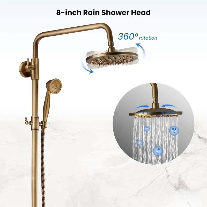 Exposed Bathroom Shower Faucet Set Shower Fixture 8 Inch Rainfall Shower Head Handheld Shower Cross Handle Wall Mount