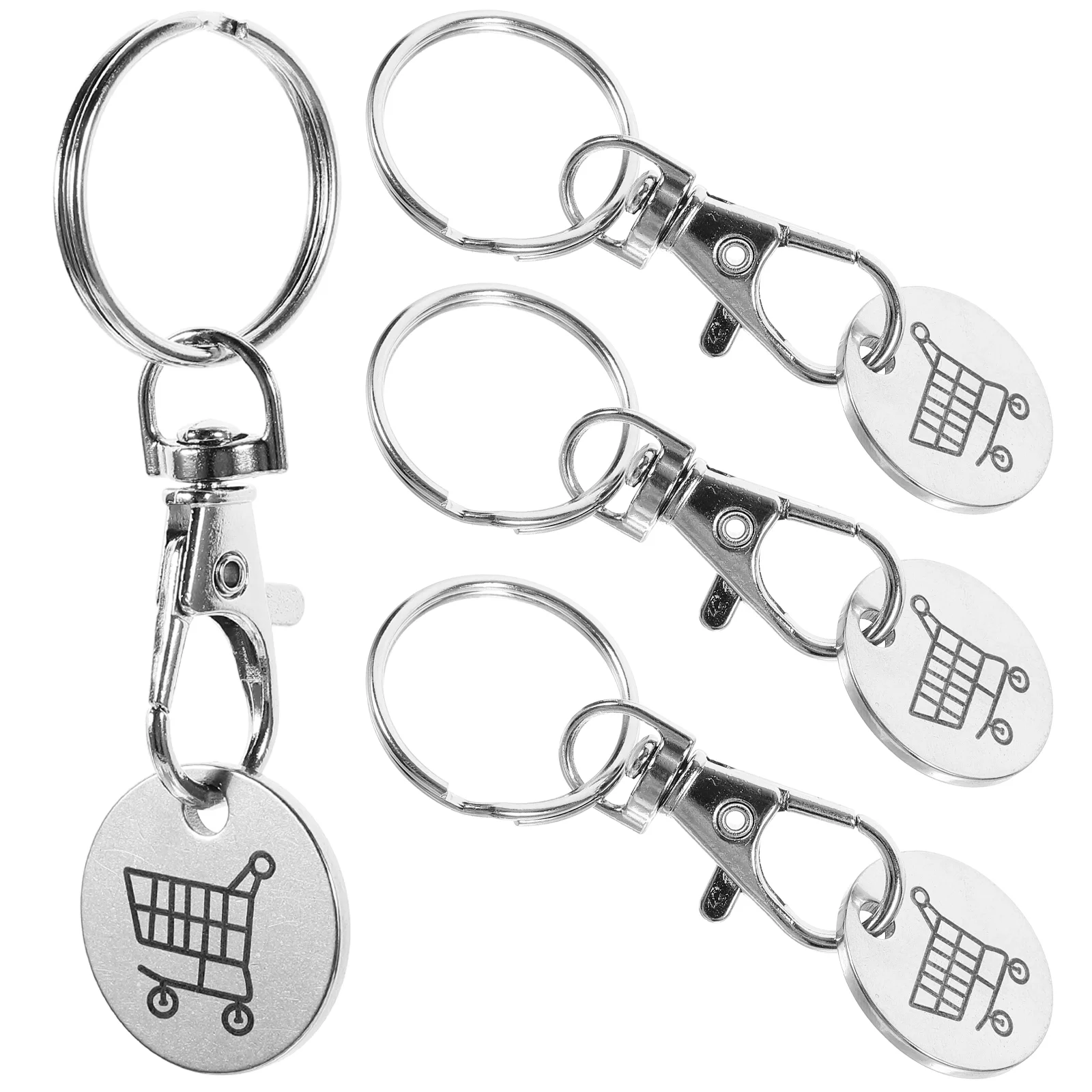 حلقة مفاتيح ترولي من الفولاذ المقاوم للصدأ ، رموز تسوق ، لوازم سلسلة مفاتيح العملات المعدنية ، 4 ،