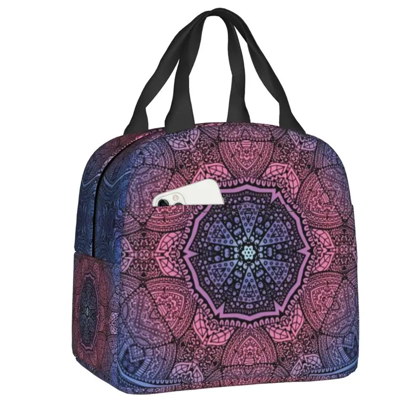 Oriental Mandala Of Spirituality Night Spring Flower Lunch Bags for School Office Buddhism Portable Thermal Cooler Lunch Box