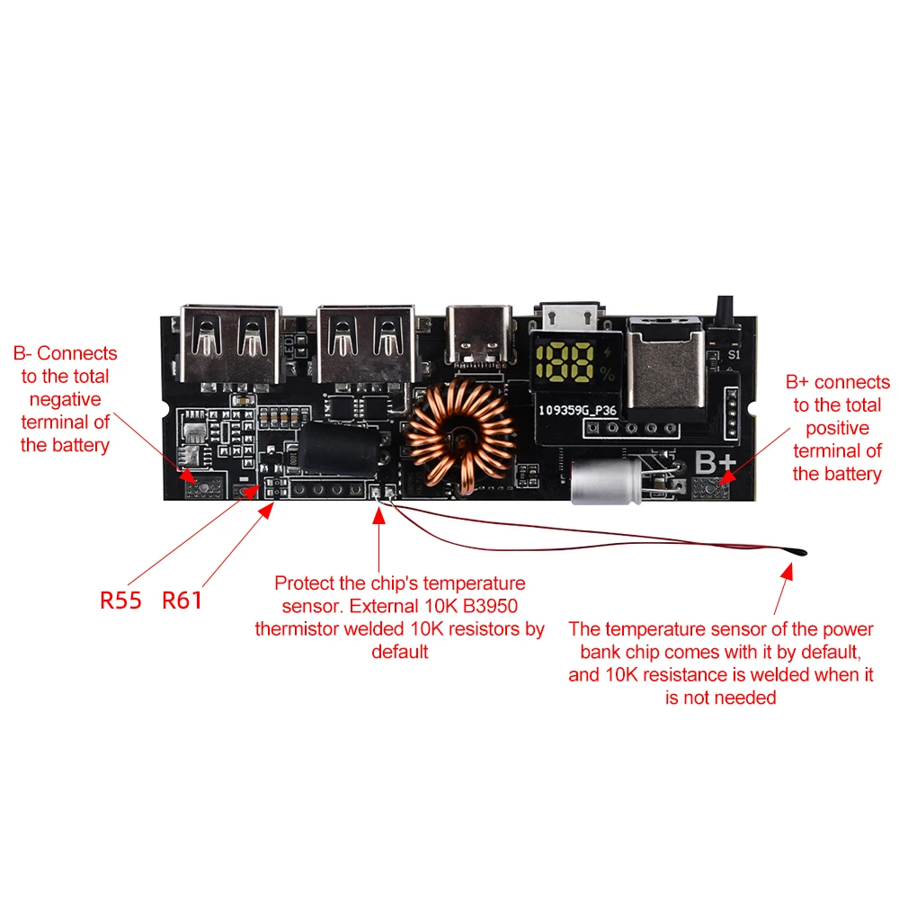 PD 65W100W 21700 Charging Board Dual Fast charging 6-port Mobile Power Bank Module DIY USB Power Bank Board