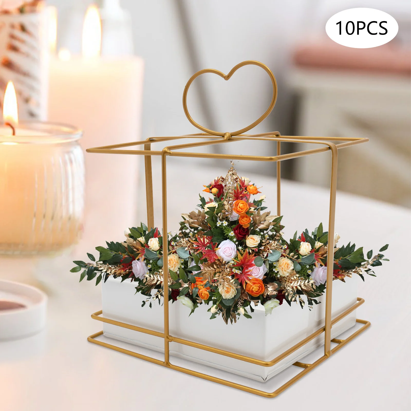 

10 Pcs Iron Gold Centerpiece Square Basket - For Wedding Graduation Birthday Table Decor - Durable Solid Stable Placement
