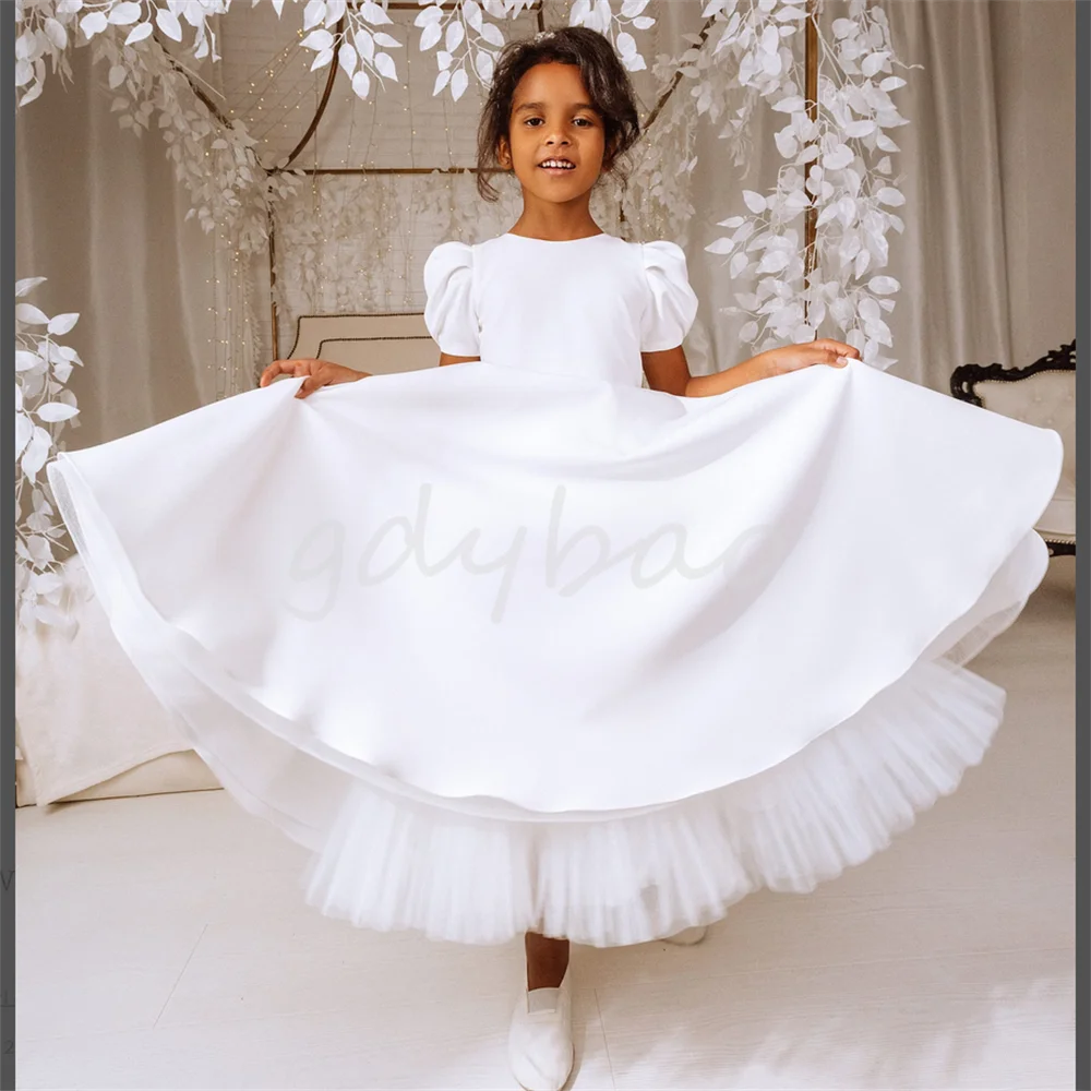 

White Fluffy Lace Flower Girl Dresses For Weddings Tulle Ball Gown Girl First Holy Communion Pageant Party Dresse