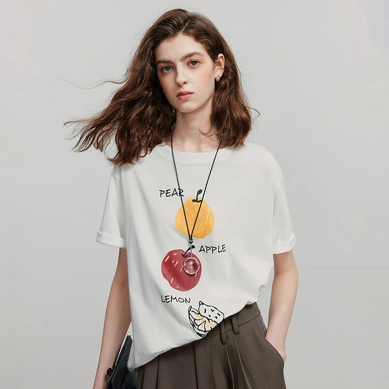 TOYOUTH Women Short Sleeve T shirt 2025 Summer New Fruit Printed Casual Tops 8521053