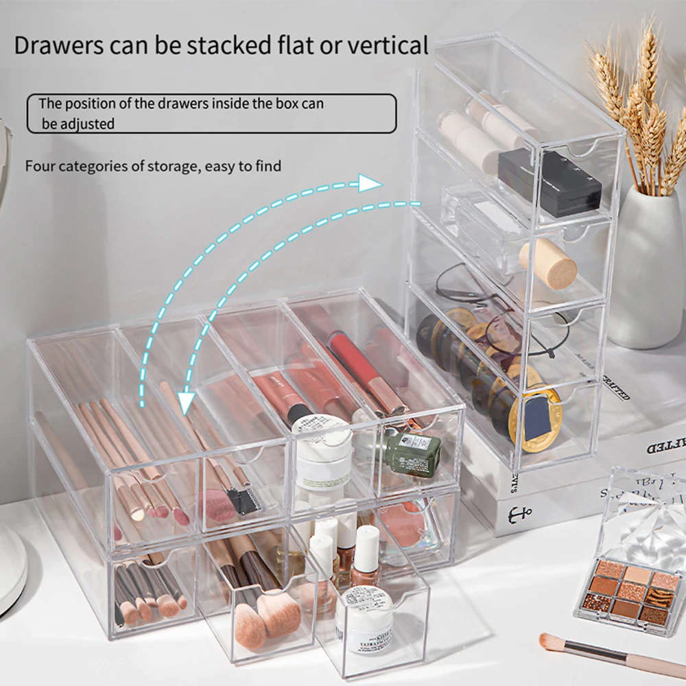 

4-Layer Sunglasses Storage Box Jewelry Plastic Drawer Transparent Storage Container Stationery Storage Rack Multi-functional