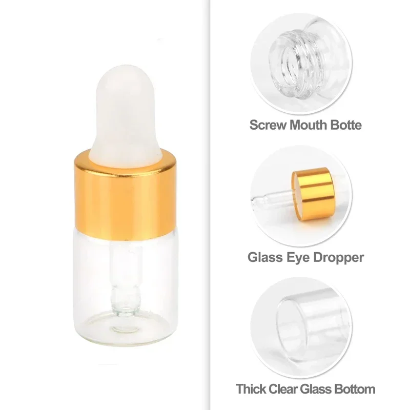 10Pcs 1ml-5ml Amber/Clear Mini Glass Dropper Bottles Refillable Sample Vial Small Essential Oil Bottle Perfume Liquid Containers