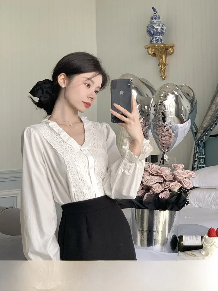 

Белая женская блузка с вышивкой и длинным рукавом, свободного кроя, из дышащей смесовой ткани хлопка и лиоцелла, осенняя новинка