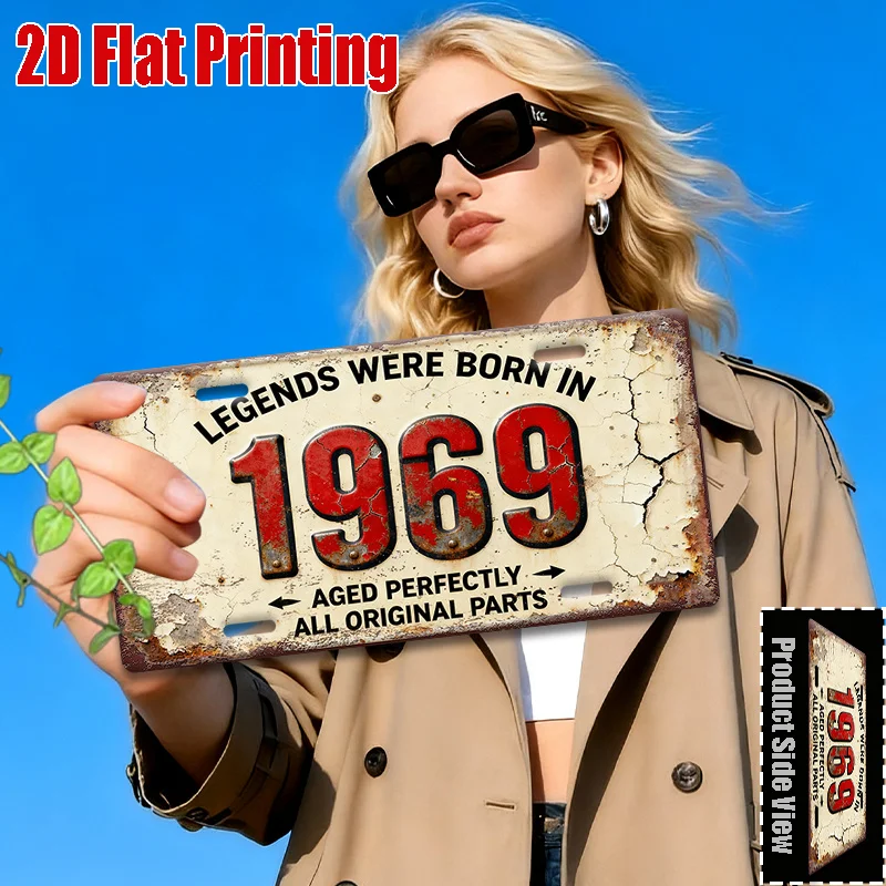 Legends Were Born in 1969 Aged Perfectly All Original Parts 2D Flat Printing License Plate Style Metal Tin Sign, Vintage Birthda