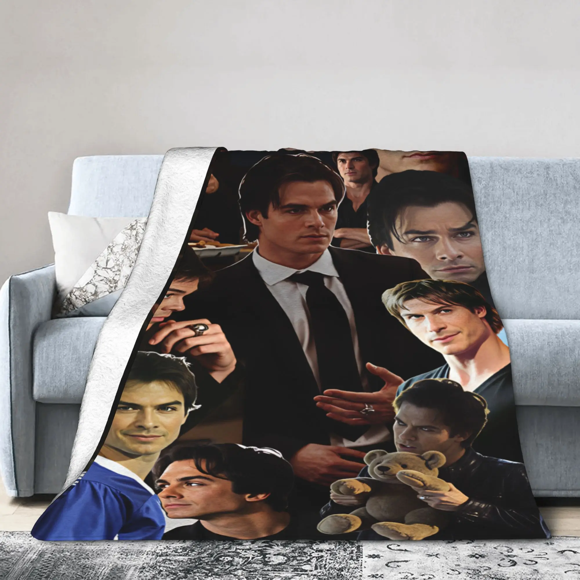 Damon Salvatore TVD Cast Mix Soft Blanket Travel Plush Throw Blanket Novelty Couch Chair Flannel Bedspread Sofa Bed Cover