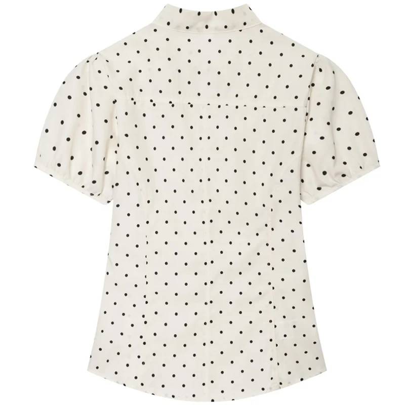 HXAO Polka Dot Crop Bluse Damenhemd Sommer 2026 Rüschen-Schnürbluse mit Puffärmeln Popeline-Knopfbluse Resort-Bluse – Detail 5