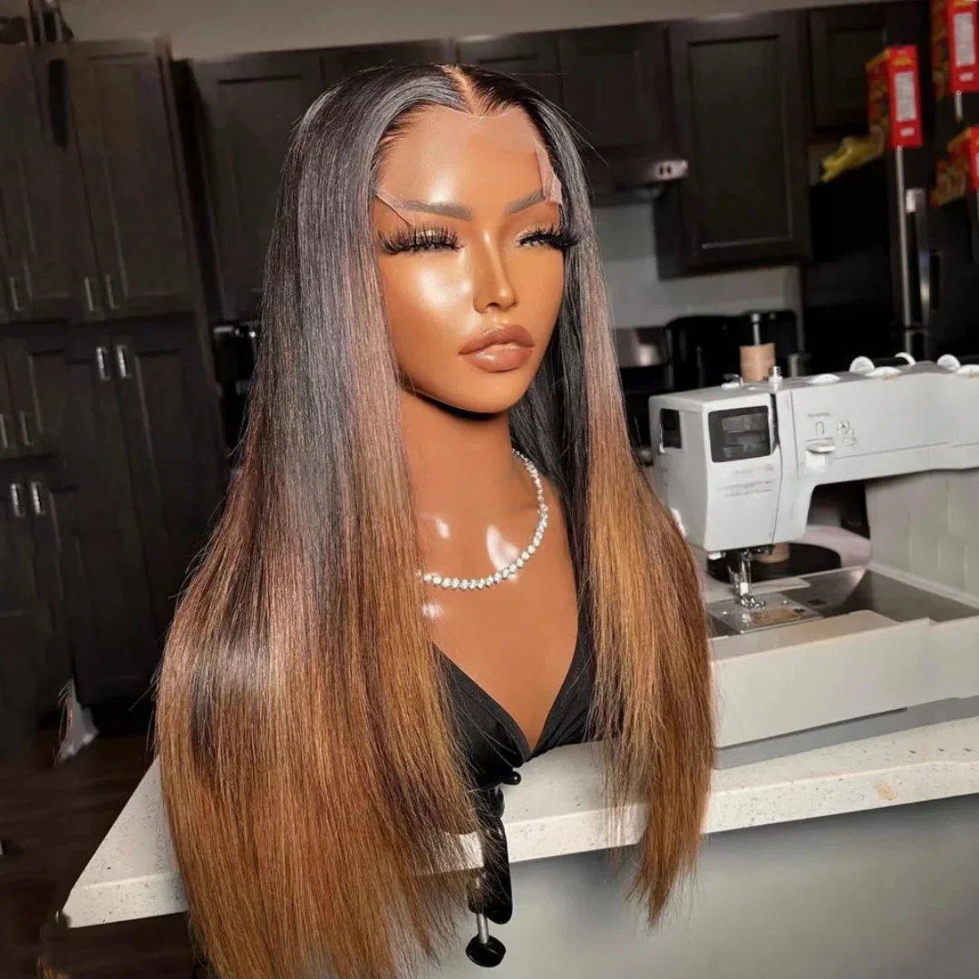 

Мягкий омбре-коричневый парик из натуральных еврейских волос, без клея, длинный, прямой, 5x5, с шелковой основой, с HD-кружевом, европейские волосы, с baby hair, предварительно выщипанный