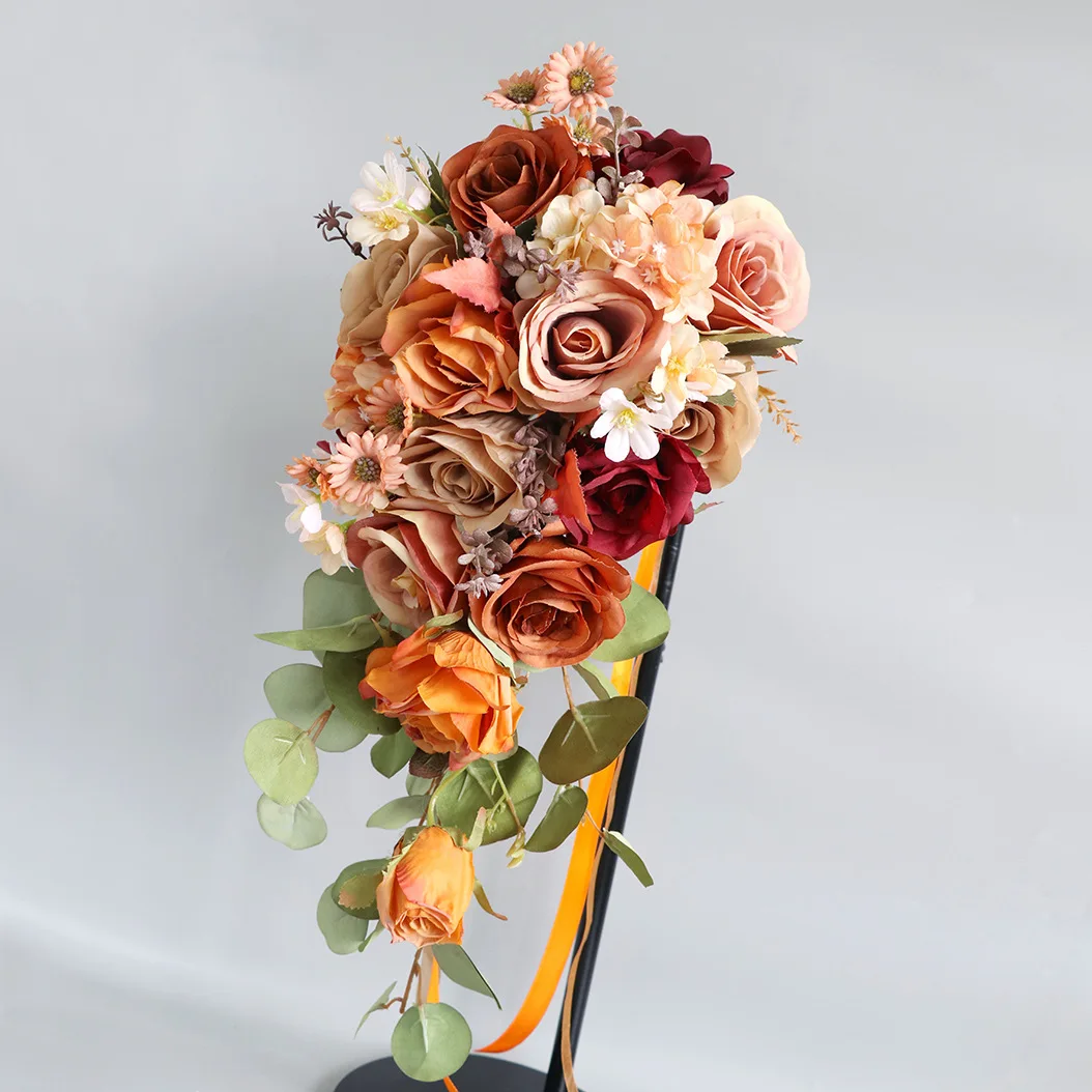 Simulation flower wedding bride water drop bouquet western wedding photo waterfall bouquet wedding decoration floral