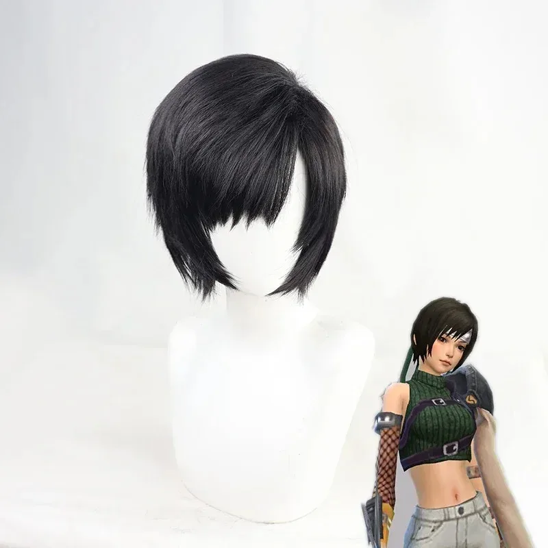 Final Fantasy VII FF7 Yuffie Kisaragi peluca de Cosplay pelo corto negro resistente al calor disfraz de Halloween pelucas de fiesta de juegos de rol