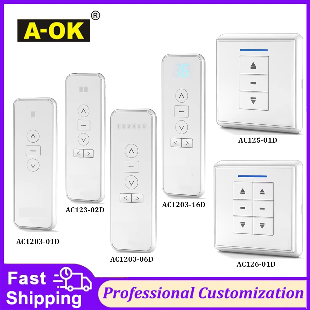 

A-OK AC123 01/02/06/16 Channel Remote Controller RF433 Wireless Wall Controller AC125 for AOK RF433 Curtain Motor/Tubular Motor