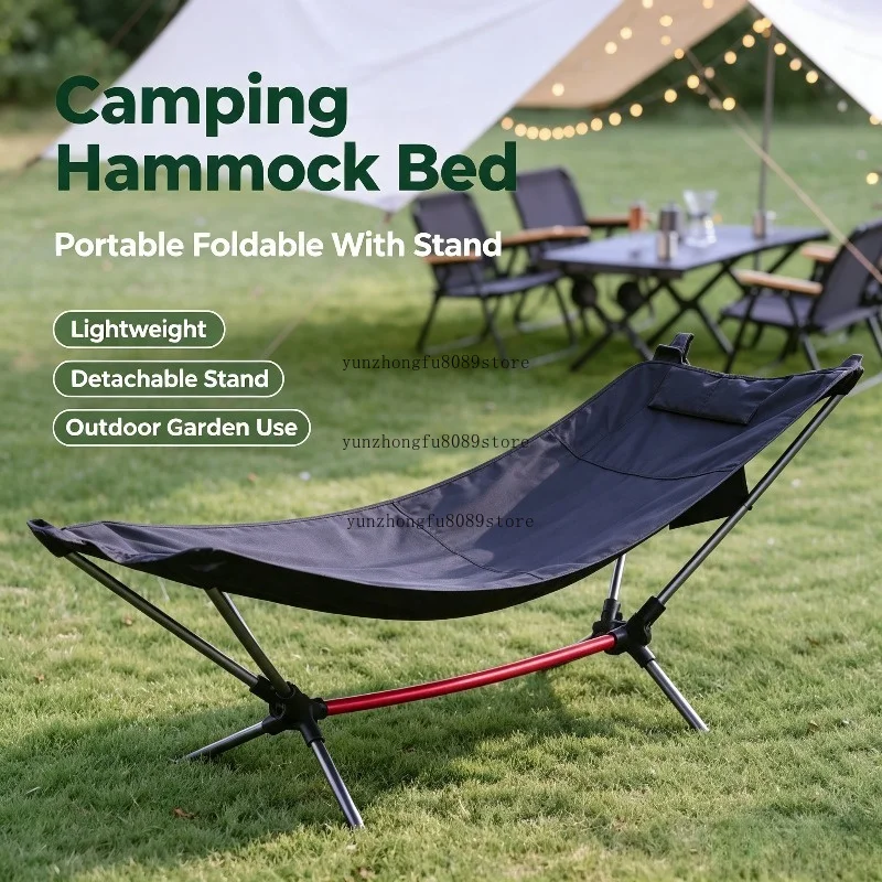 Portable Foldable Hanging Camping Hammock Bed With Detachable Lightweight Stand For Outdoor Camping Backyard Garden Picnic