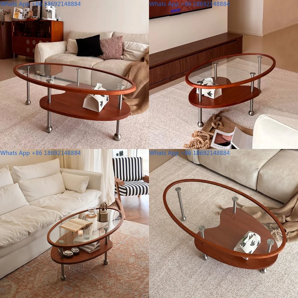 Vintage Style Oval Glass Coffee Table with Rounded Edges Stainless Steel Frame for Living Room Office Small Space Modern Design