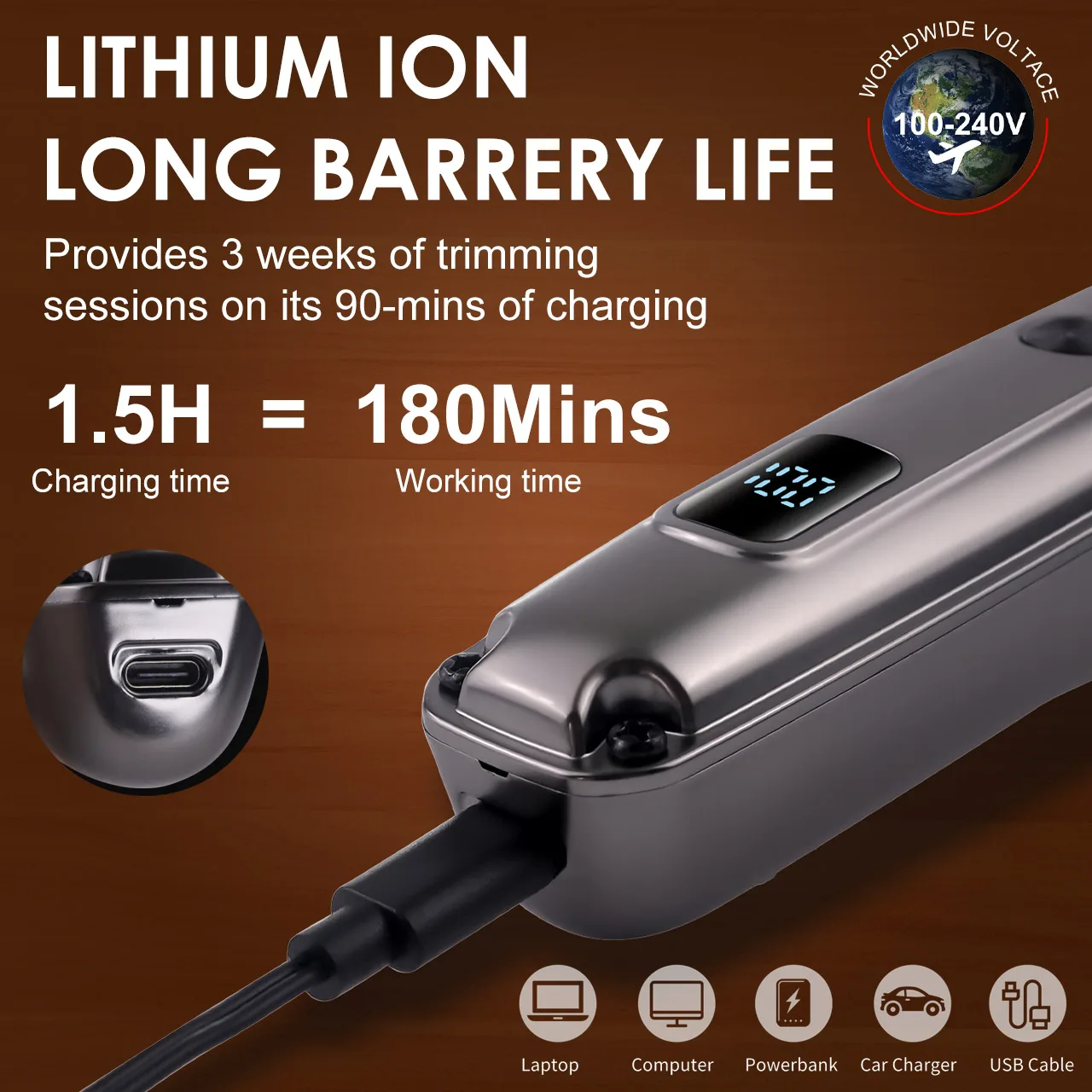 ماكينة تشذيب الشعر الاحترافية 7 في 1 من Hatteker رطبة/جافة قابلة للتعديل للوجه والجسم ماكينة حلاقة كهربائية قابلة لإعادة الشحن مقاومة للماء #2