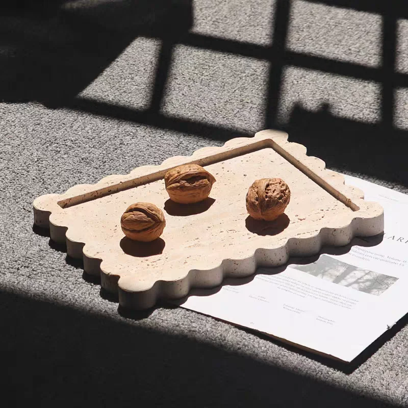 صينية تقديم من الرخام الطبيعي أنيقة غير قابلة للانزلاق، منظم صينية مجوهرات الحمام المستطيلة، ديكور منزلي من الحجر الفاخر للمطبخ