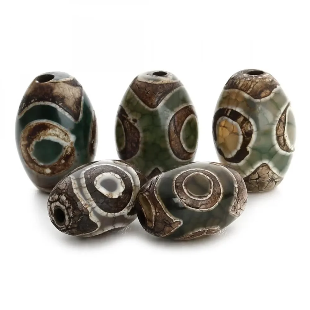 5-10PCs Grade AAA Natural Tibetan Three Eyes Dzi Beads Oval Two Tone For Jewelry Making Diy Necklace Bracelet Accessory Pendant