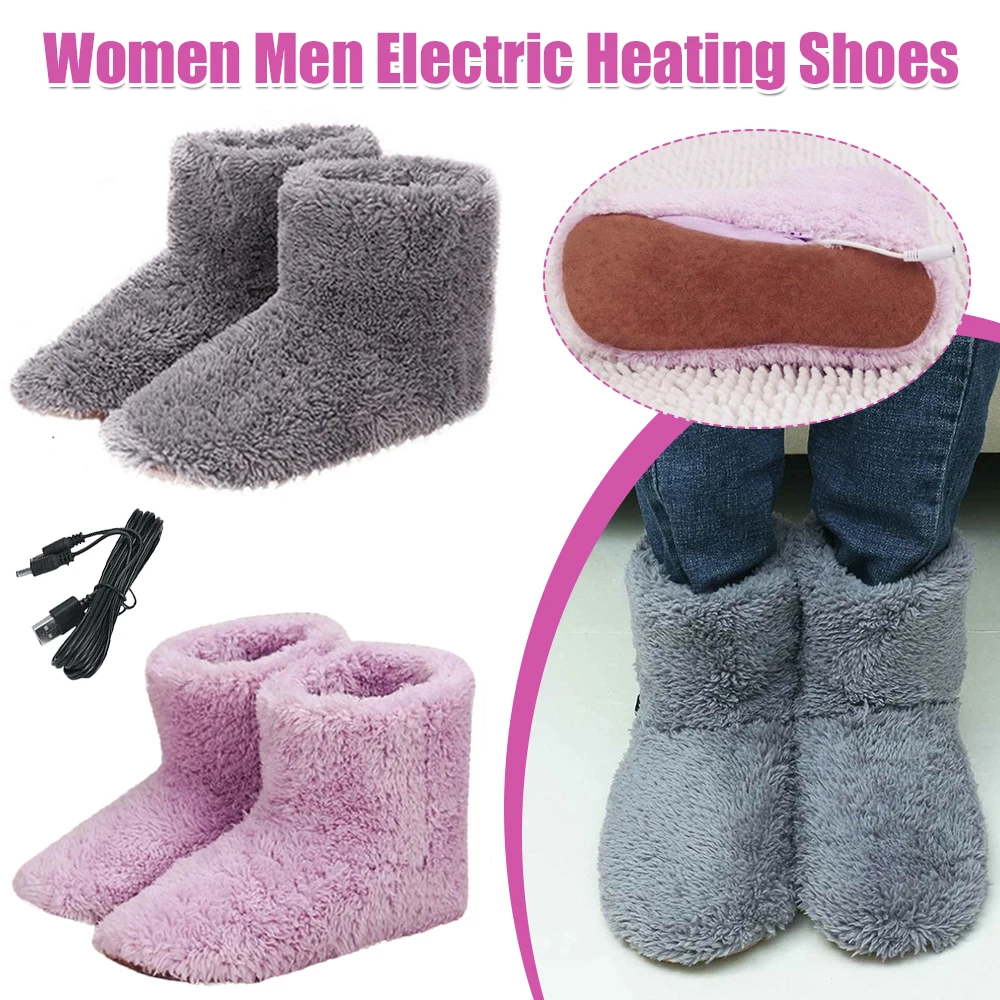 

Женская и мужская обувь с электрическим подогревом, перезаряжаемая грелка для ног, моющаяся обувь с USB-подогревом, теплая плюшевая обувь для зимнего катания на лыжах