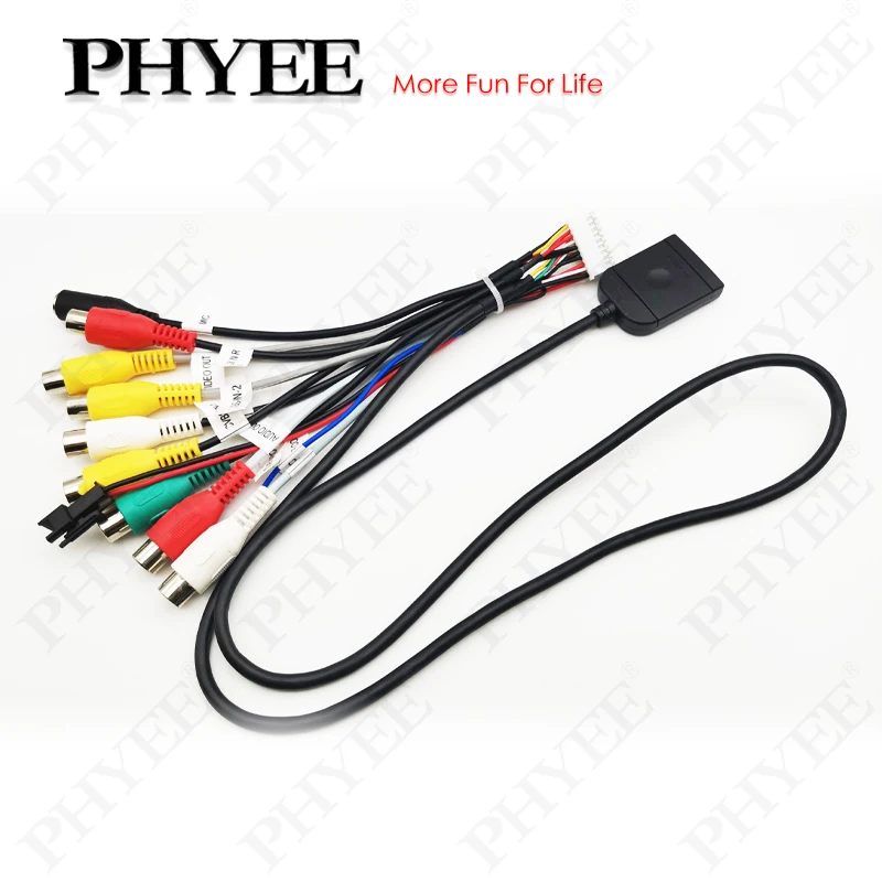 

20 Pin RCA Audio Video Harness with SIM Card Slot Cable Subwoofer Output CVBS Aux Amp Control Fan Jack Mic Wire for Car Android