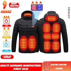 Chaqueta de calefacción eléctrica inteligente para actividades al aire libre para hombres y mujeres, 9-17 áreas de calefacción, chaqueta cálida de invierno