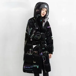 Parka brillante para mujer, chaqueta acolchada de longitud media, abrigo de nieve suelto de talla grande, moda coreana, envío gratis, venta al por mayor, Invierno