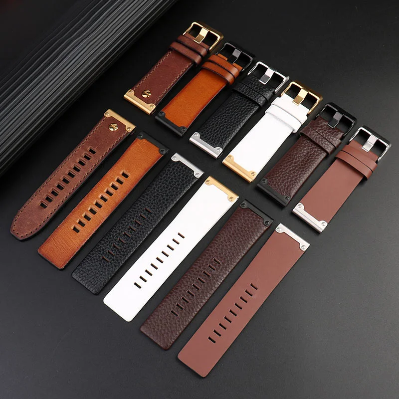 디젤 시계 용 빈티지 소 가죽 시계 스트랩 DZ4476 DZ4305 DZ7357 가죽 스트랩 26MM, 금속 조인트 시계 밴드 액세서리