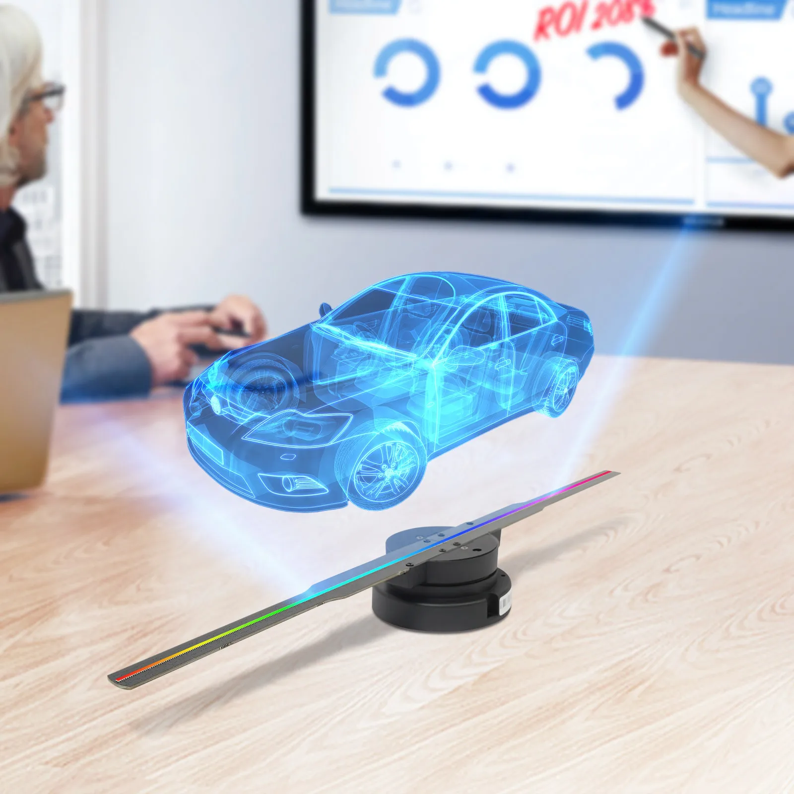 

3D 1080P LED Holographic Fan, 16.3" 3D Hologram Projector with 244 HD Lamp Beads, WiFi/Bluetooth/Remote Control, DIY Uploadable