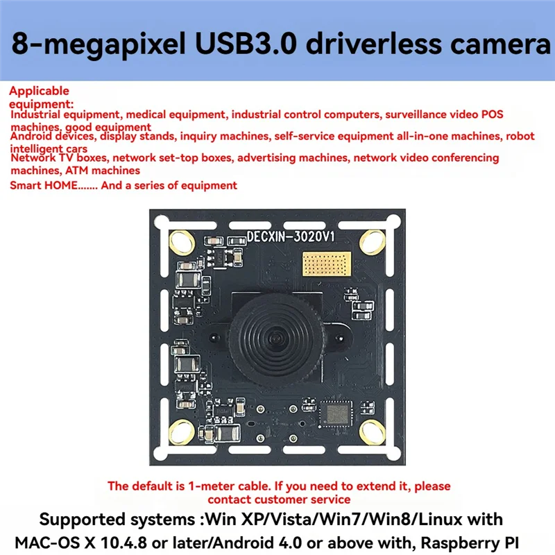 وحدة كاميرا B24B IMX179 8MP USB 3.0 HD 3264X2448 سائق مجاني 20 إطارات لـ Win XP/For Win7 8 10/Linux/Mac-Osx 100 درجة