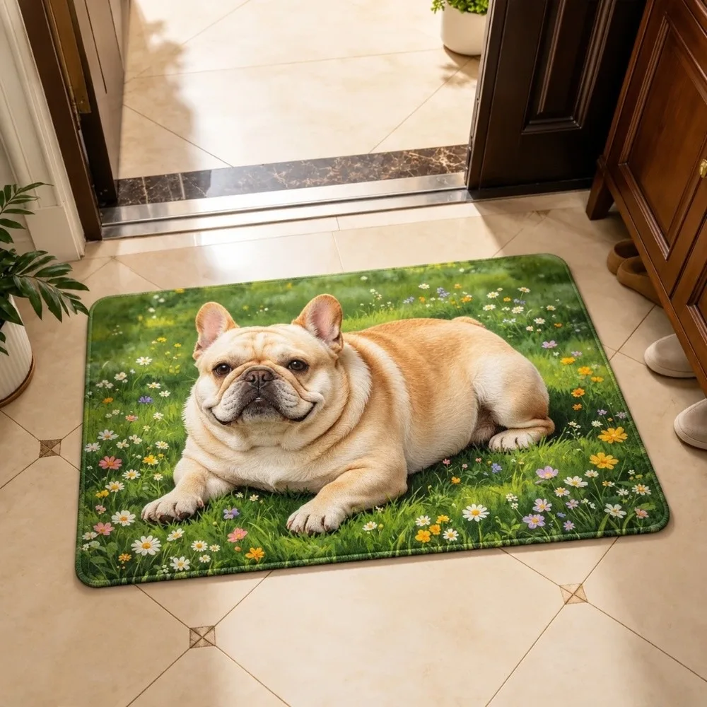 40*60cm Cute Dog Floor Mat Corgi / Teddy Dog Water-absorbing Bedroom Door Small Rug Non-slip Soft Bathroom Carpet
